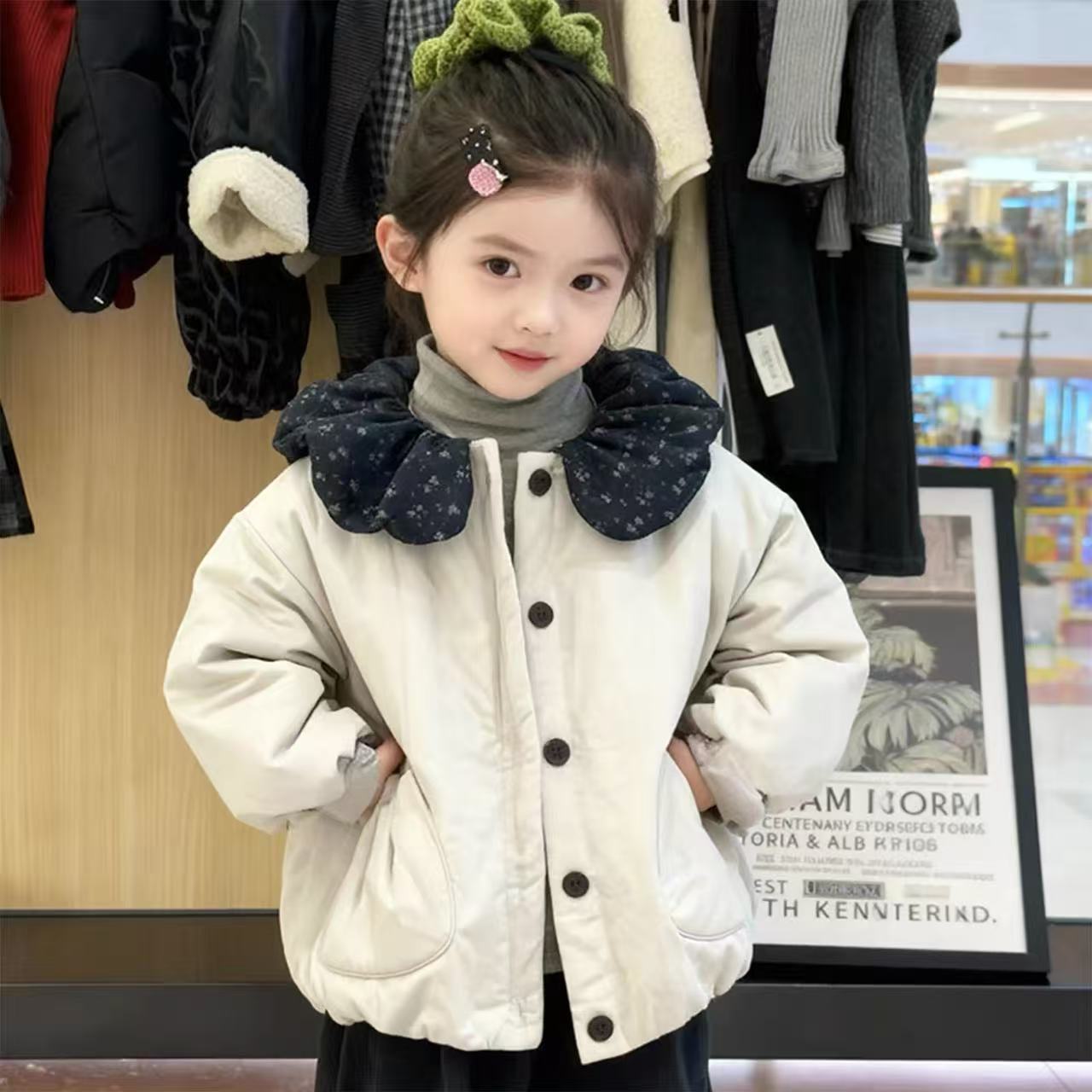 女童棉服冬季新款儿童韩版娃娃领加厚棉衣外套宝宝洋气棉袄上衣