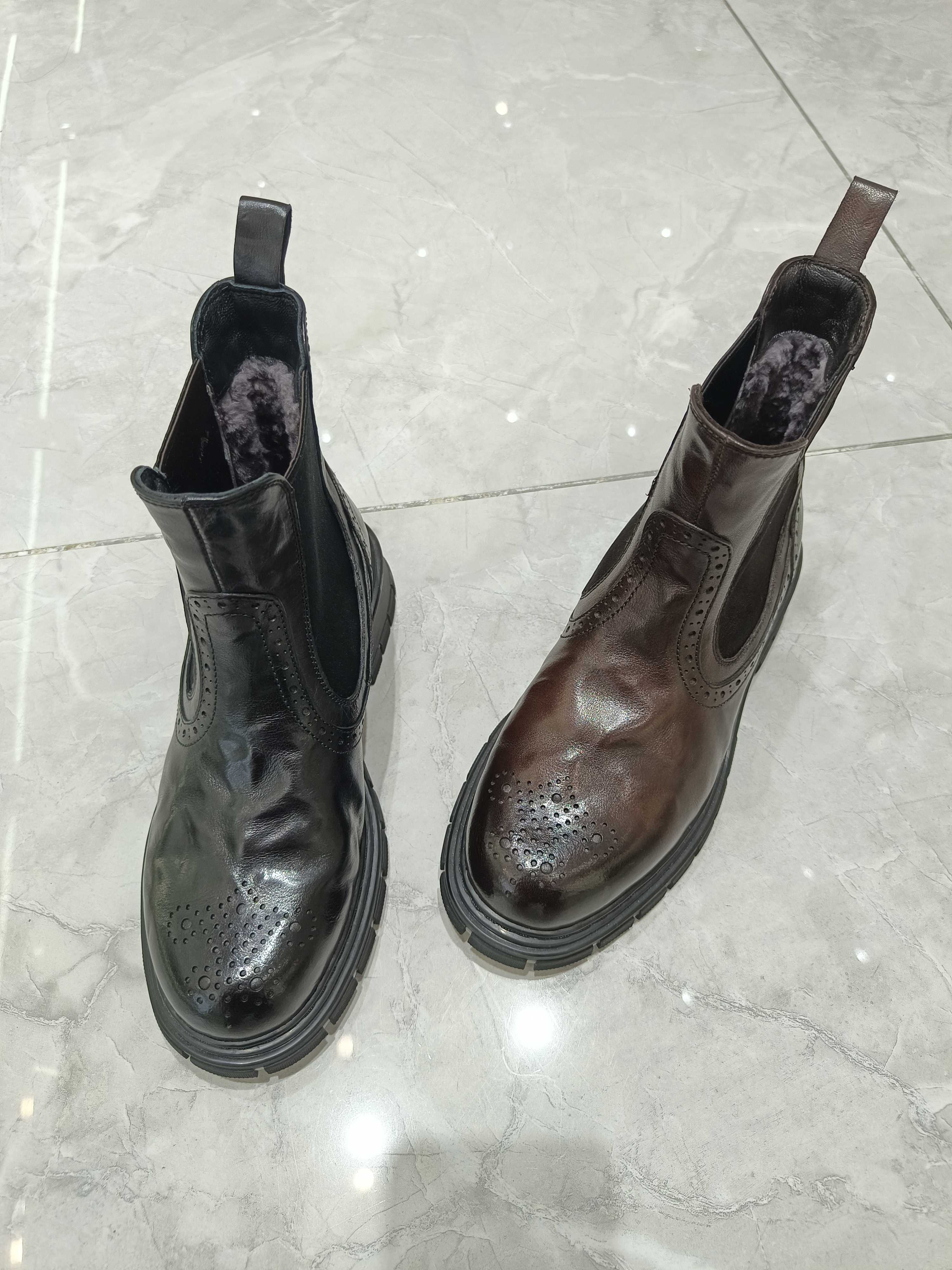 2025年品牌女鞋冬季新款真皮圆头厚底学院风切尔西靴潮流加绒短靴