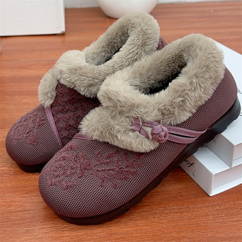 冬季老北京布鞋女棉鞋民族风绣花毛毛鞋保暖加绒汉服一脚蹬棉鞋女