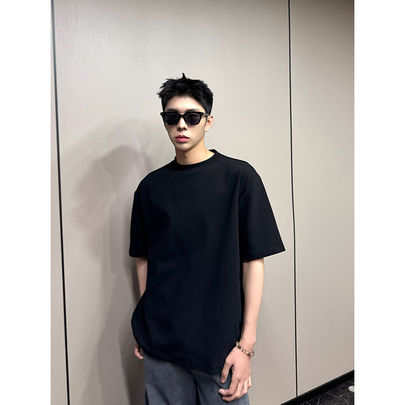 AK-2025新款百搭夏季高克重半高领短袖T恤高弹王嘉尔同款打底衫