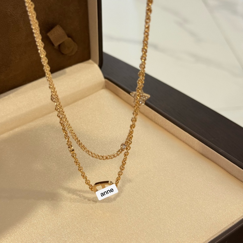 铜合金项链 【X583】时尚精致金色双层字母星星项链