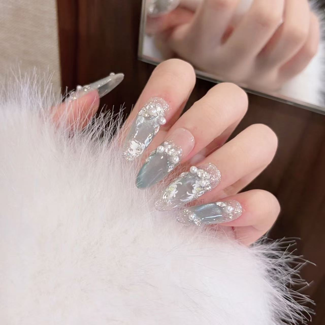 天空之境--穿戴甲蓝色纯手工猫眼