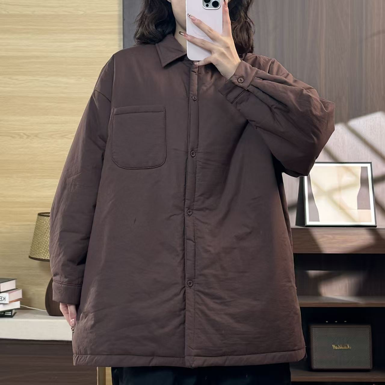 【漫漫家】2025冬宽松休闲夹棉加厚保暖衬衫式棉衣