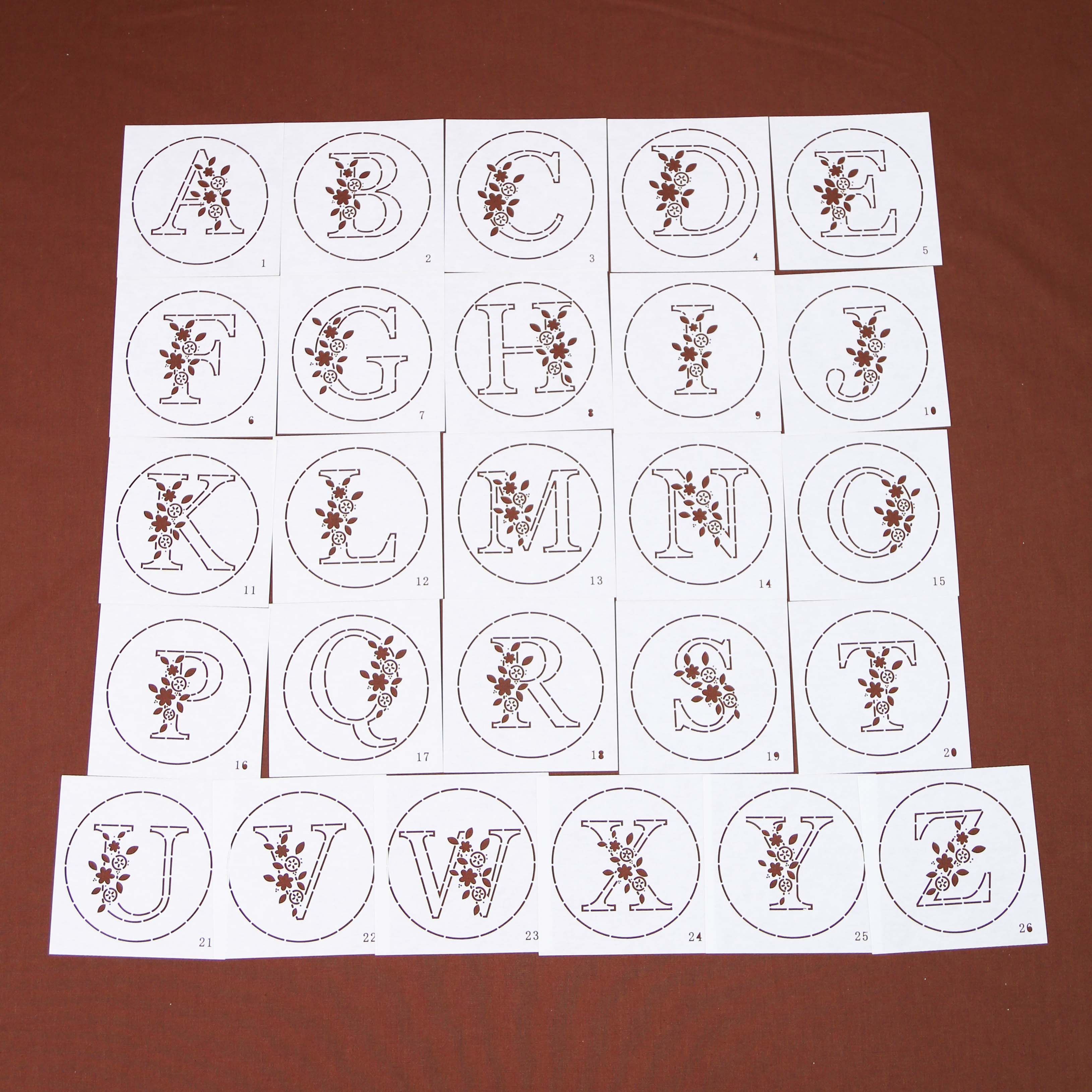 R388刺子绣软模板26个英文字母大号刺绣模版手工画图重复字母刺绣