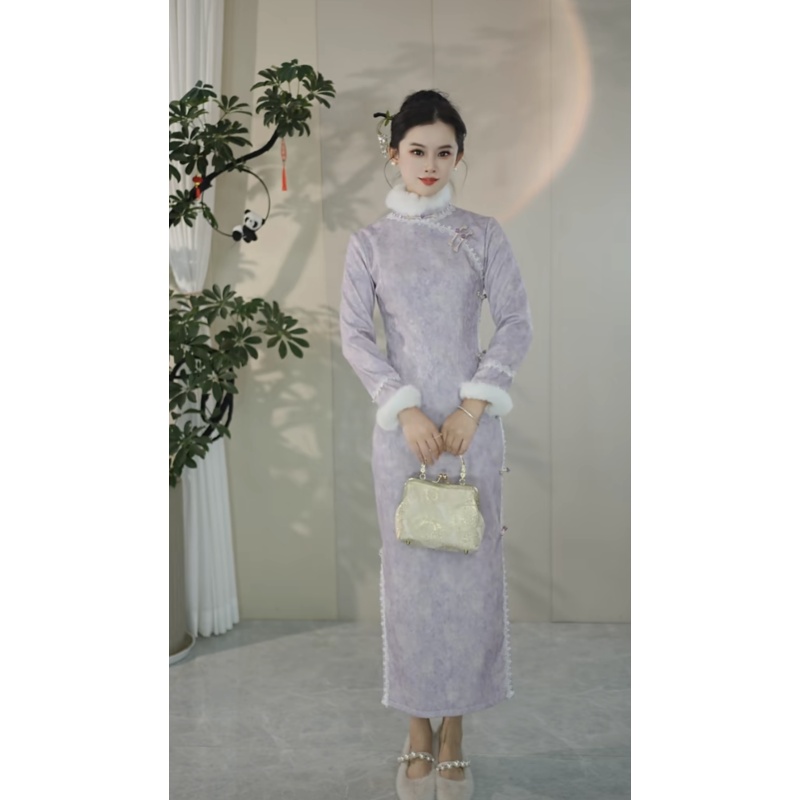 暗香 冬季新款加绒保暖中式国风减龄显瘦日常旗袍裙，A102986