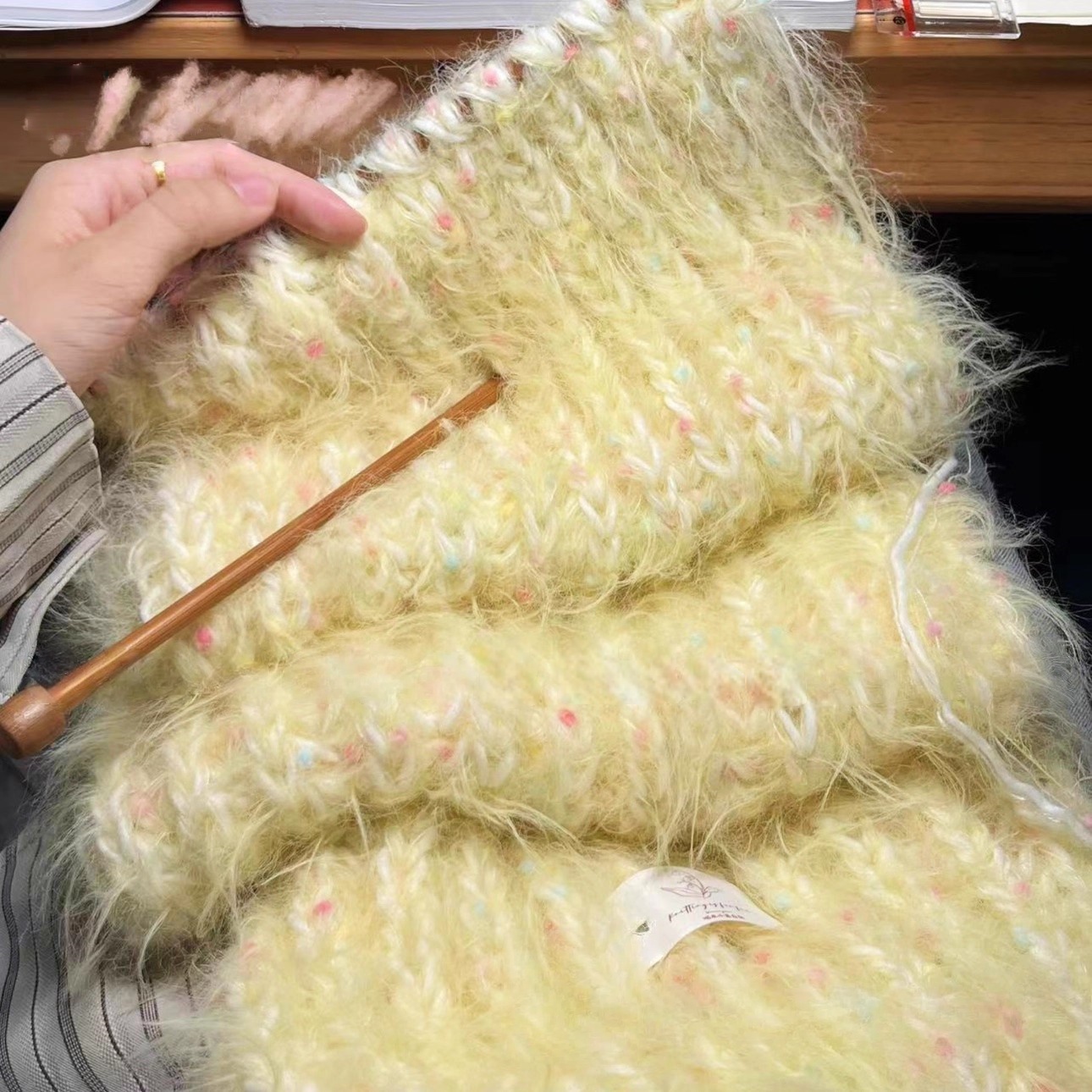 奶油芒果手工diy长毛手混围巾线编织材料包棒针送闺蜜双元宝