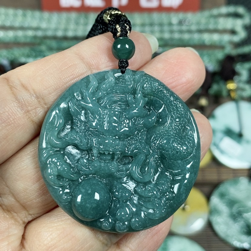 【闪购商品】翡翠颈饰未镶嵌玉吊坠翡翠玉圆形龙牌