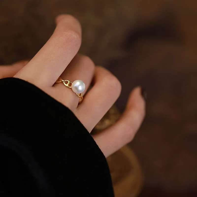 天然淡水珍珠戒指女猪鼻小众设计高级感指环百搭简约精致戒指