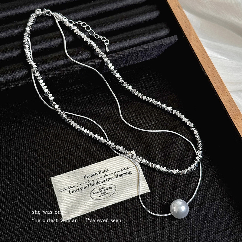 合金仿珍珠项链 2025新款叠戴双层碎银珍珠锁骨链女颈链吊坠配饰