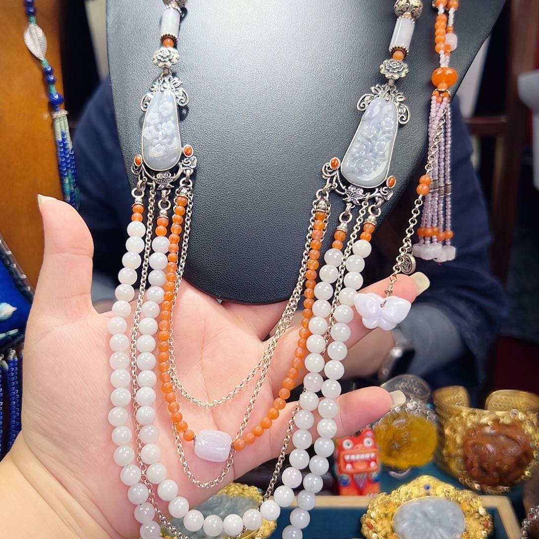 翡翠银S925镶嵌颈饰国风