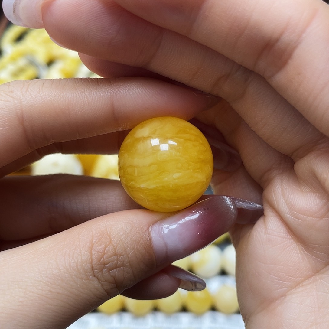 蜜蜡裸石未镶嵌圆珠22mm小矿灰