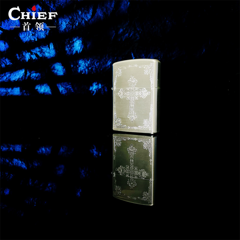 CHIEF首领CF0440Y白银十字架复古便携煤油打火机老式个性创意