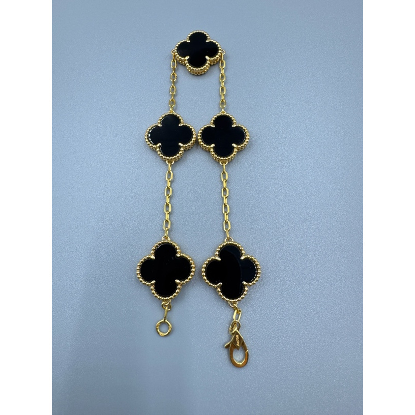 重金五花18K金黑玛瑙15mm四叶草手链