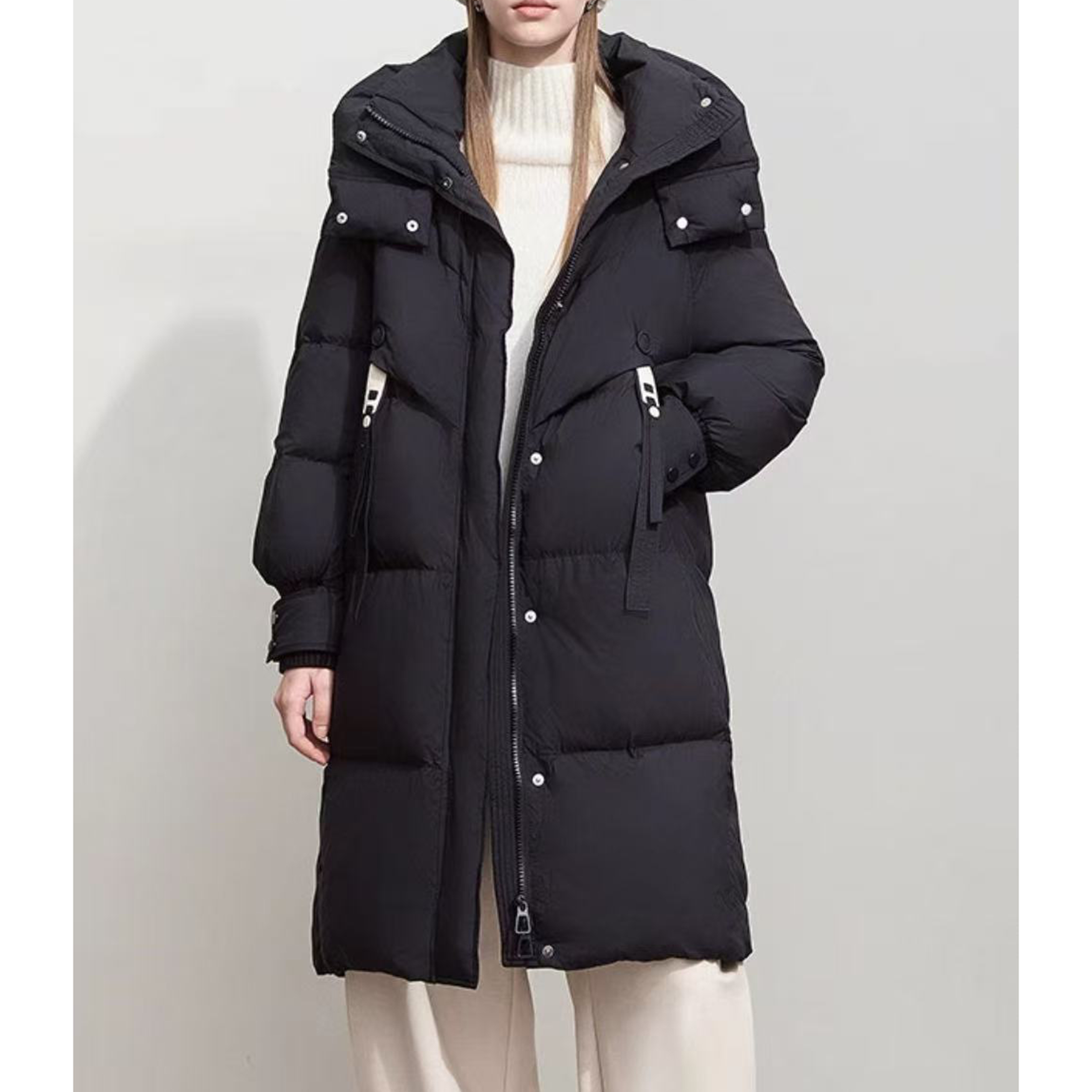 无印心匠k1233 冬季新款休闲风宽松百搭中长款90白鸭羽绒服 Y059 