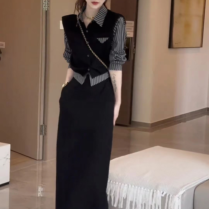 【两件套】女秋季新款气质高级条纹半身裙女装时尚套装2330