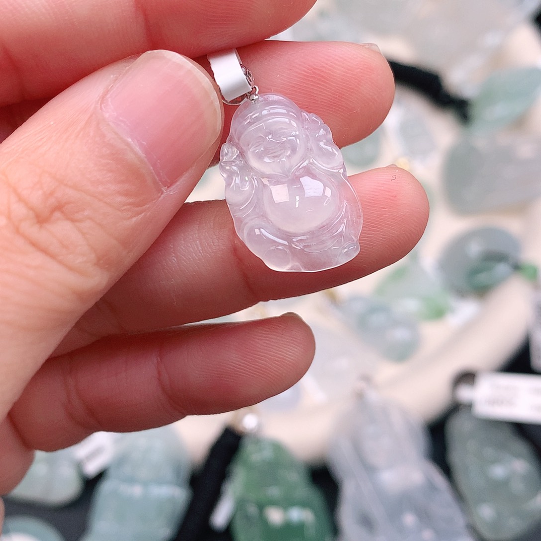 翡翠颈饰18K金镶嵌冰胶小财神爷