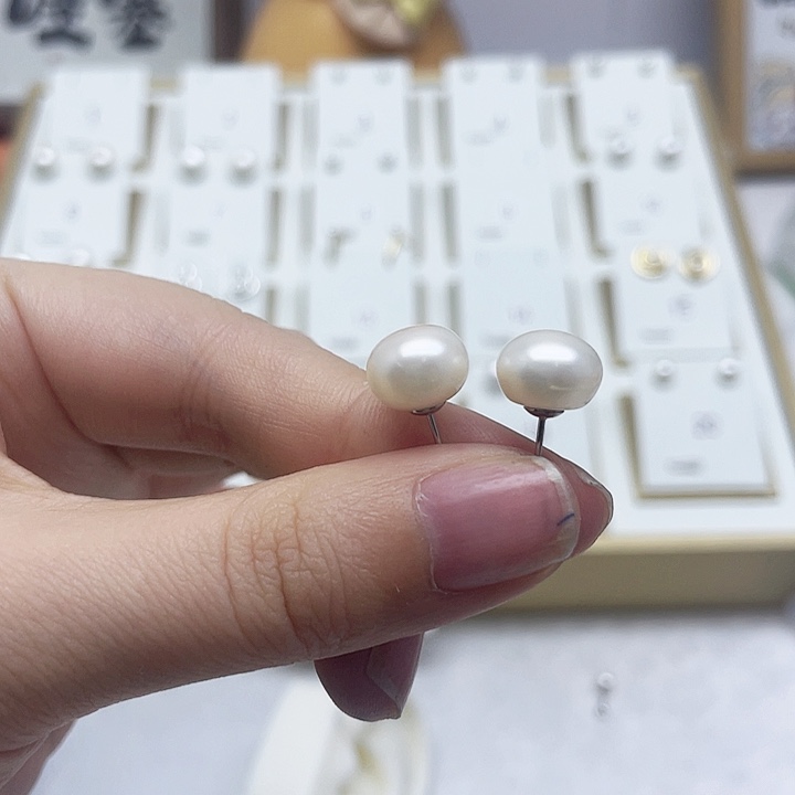 淡水珍珠耳饰银S925镶嵌用****3