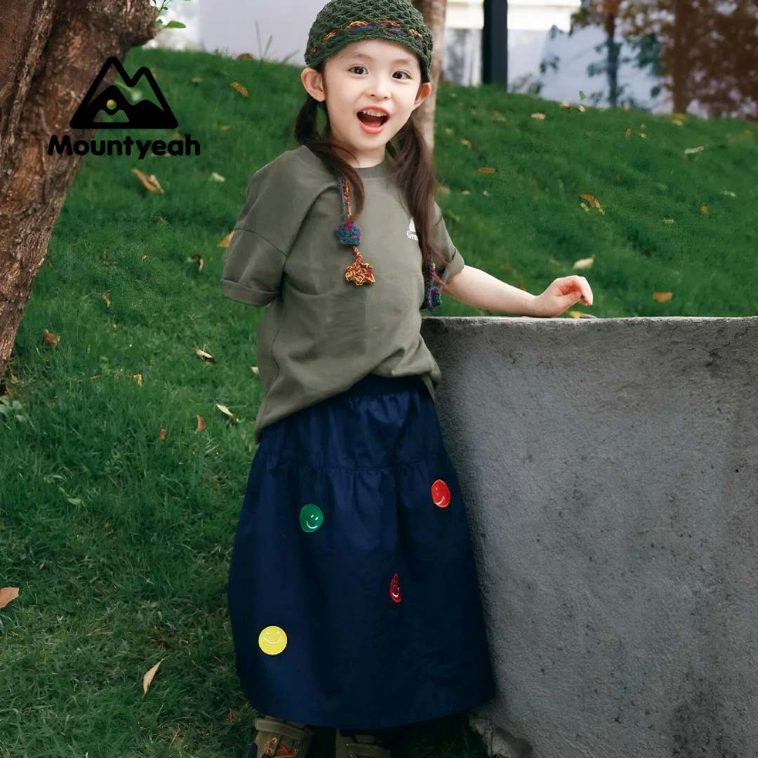山野有趣 亲子装2025夏款儿童纯棉轻薄裙子女童笑脸半身裙a字裙潮