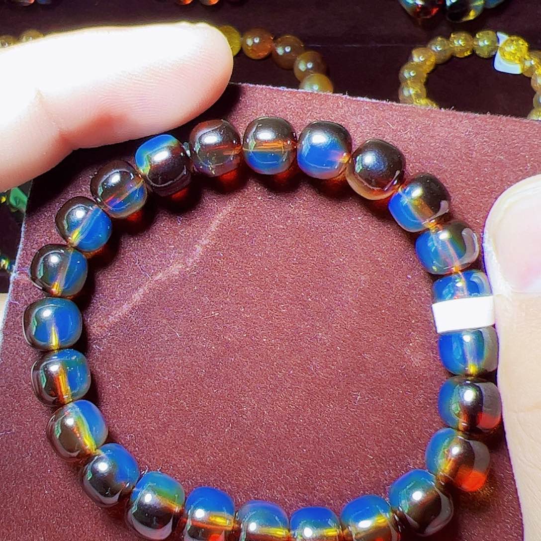 蓝珀珠宝奇石未镶嵌墨西哥红蓝8mm老形手串