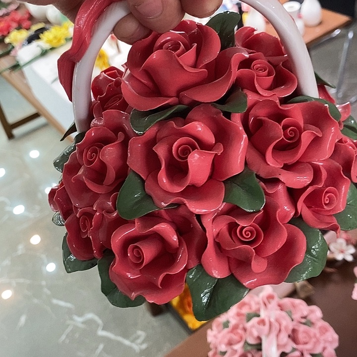 瓷片纯手工陶瓷花摆件1瑕