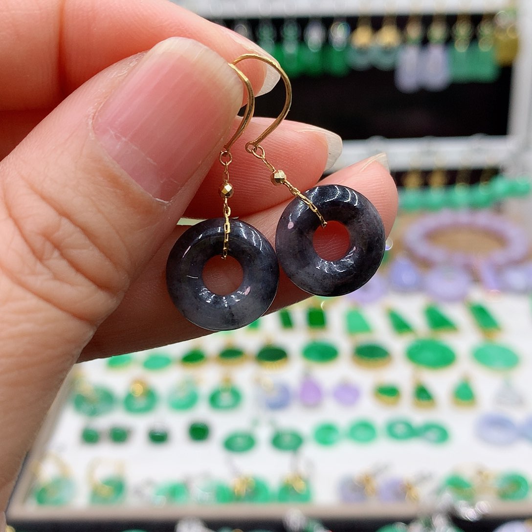 翡翠耳饰18K金镶嵌的