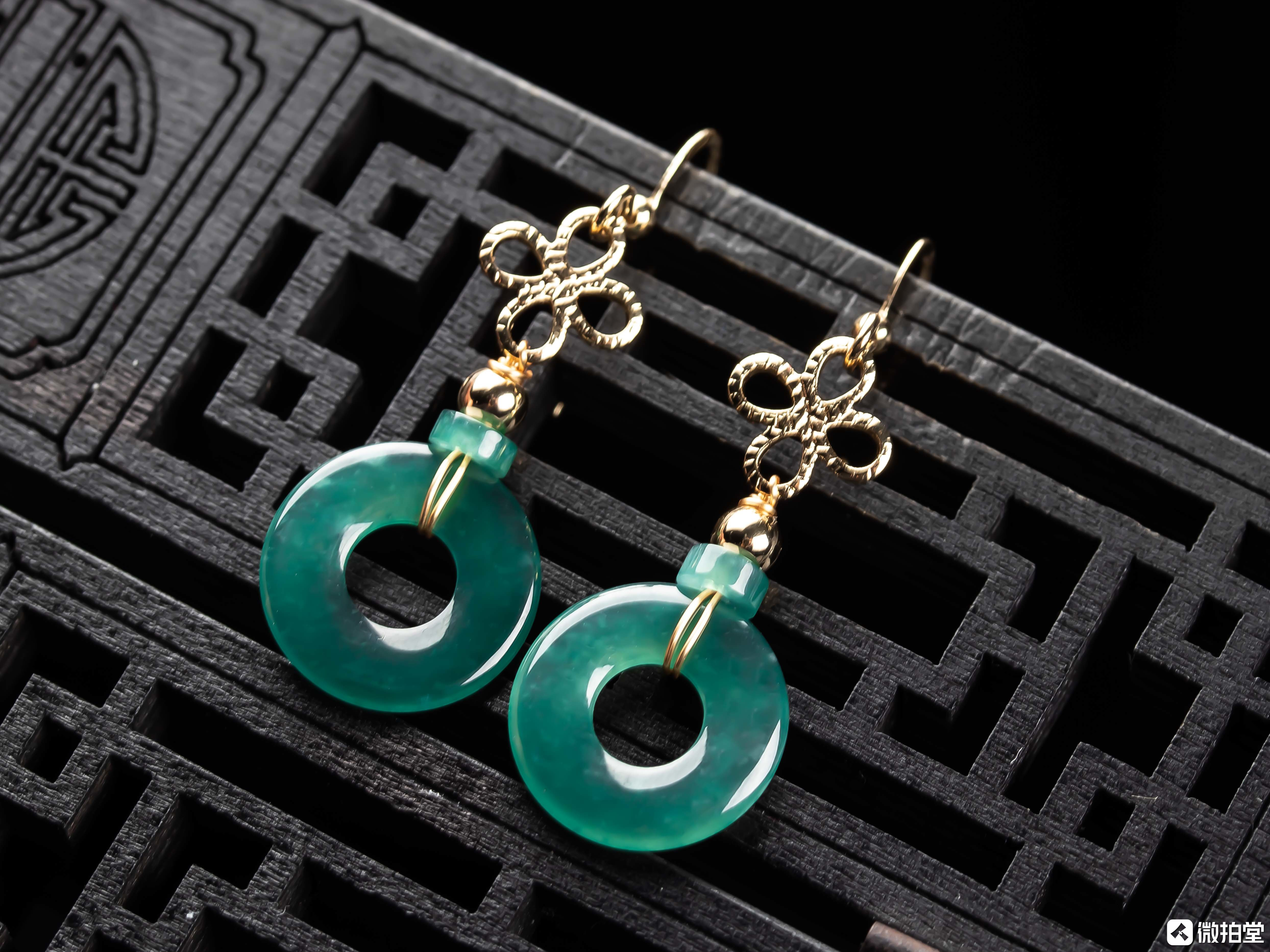 天然翡翠A货冰润蓝水四叶草耳环耳坠（同款多样性发货一）