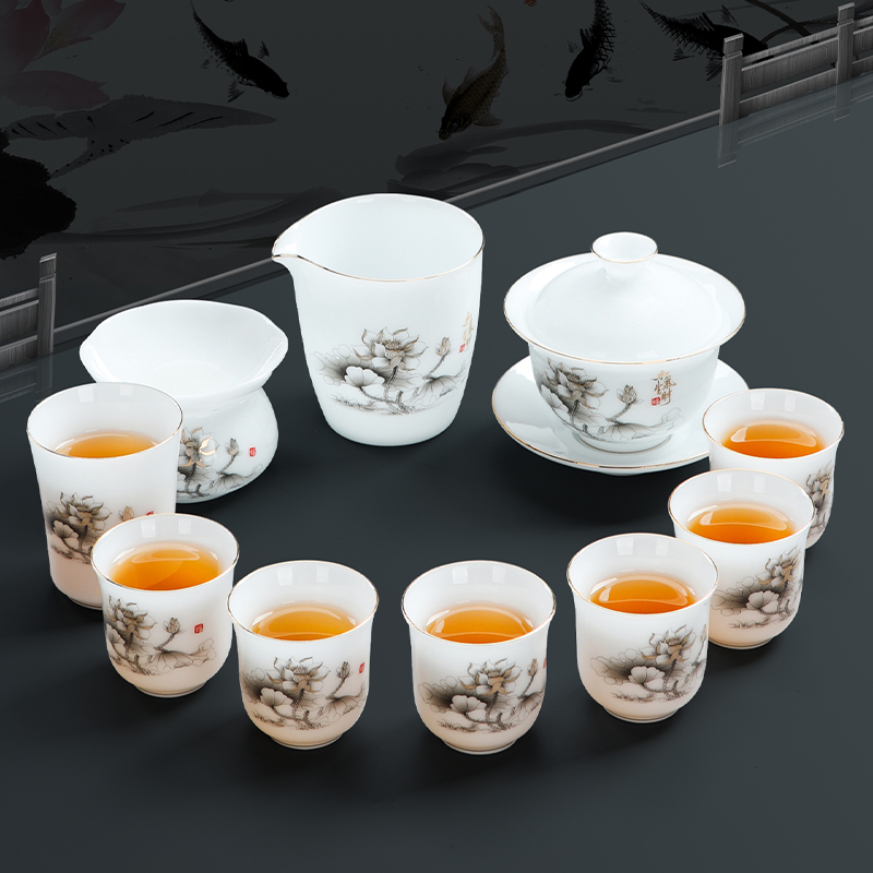 和气生财冰种玉瓷茶具套组