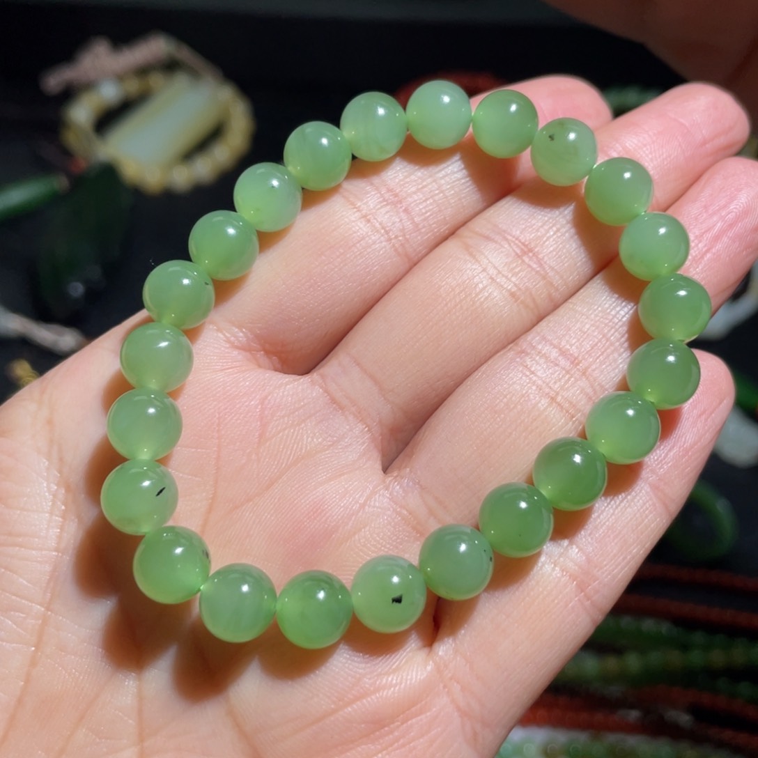 和田玉（碧玉）苹果绿单圈8mm未镶嵌