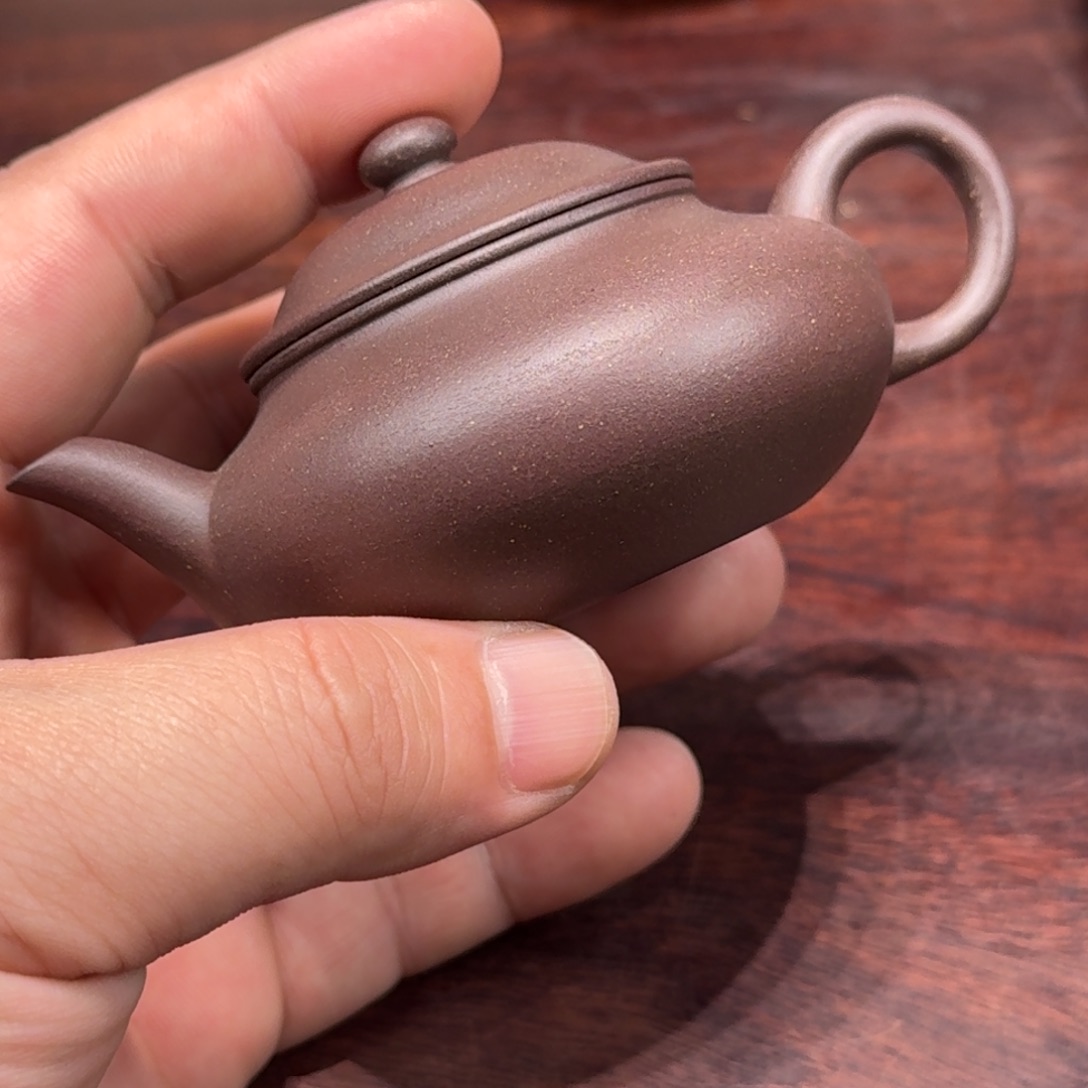 茶壶紫砂花泥笠帽扁珠壶