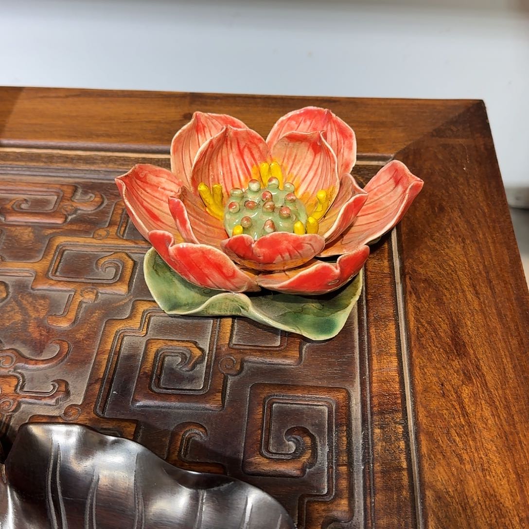 小***猫木复古装饰摆件荷花香插14/6厘米