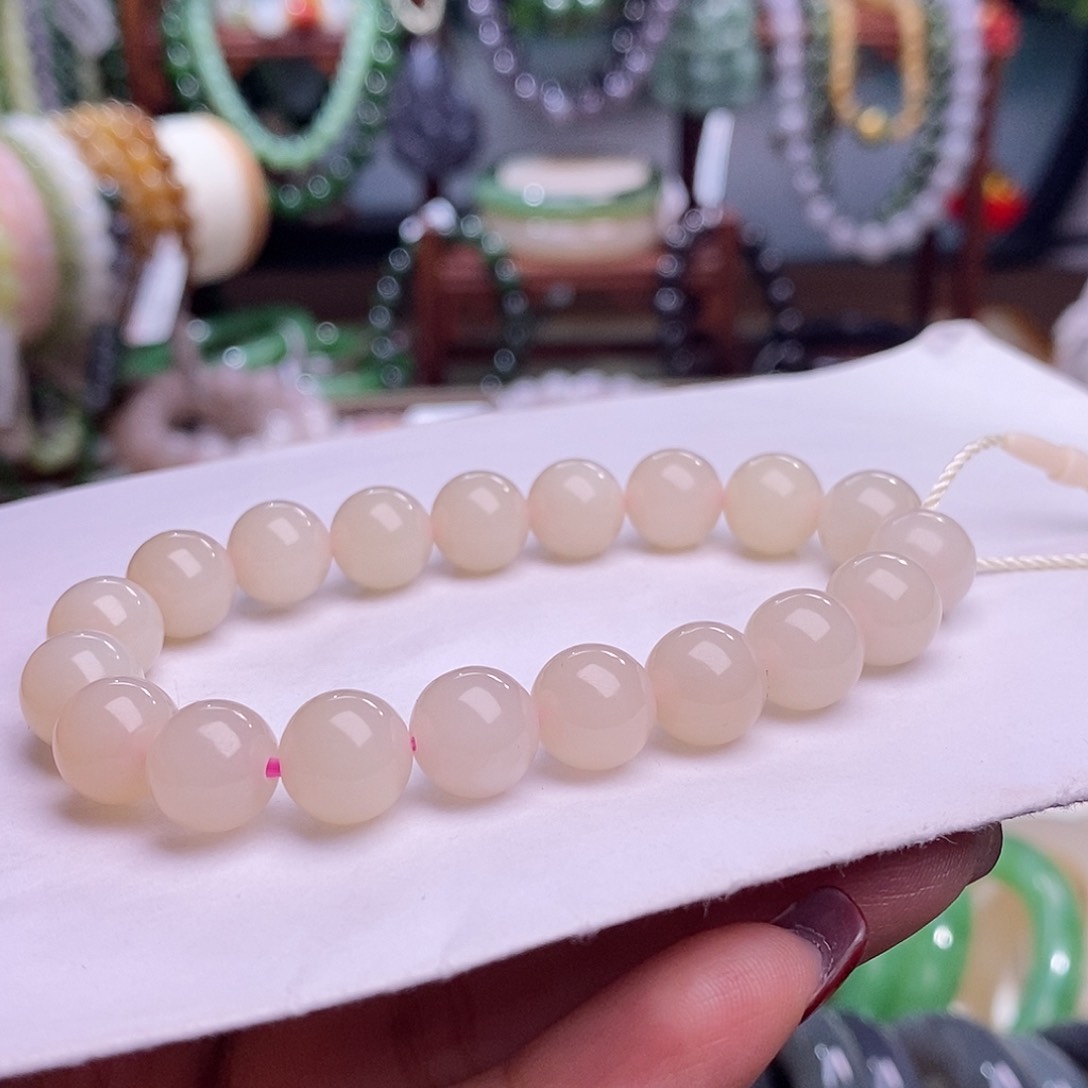 和田玉清货价红粉手链10m未镶嵌