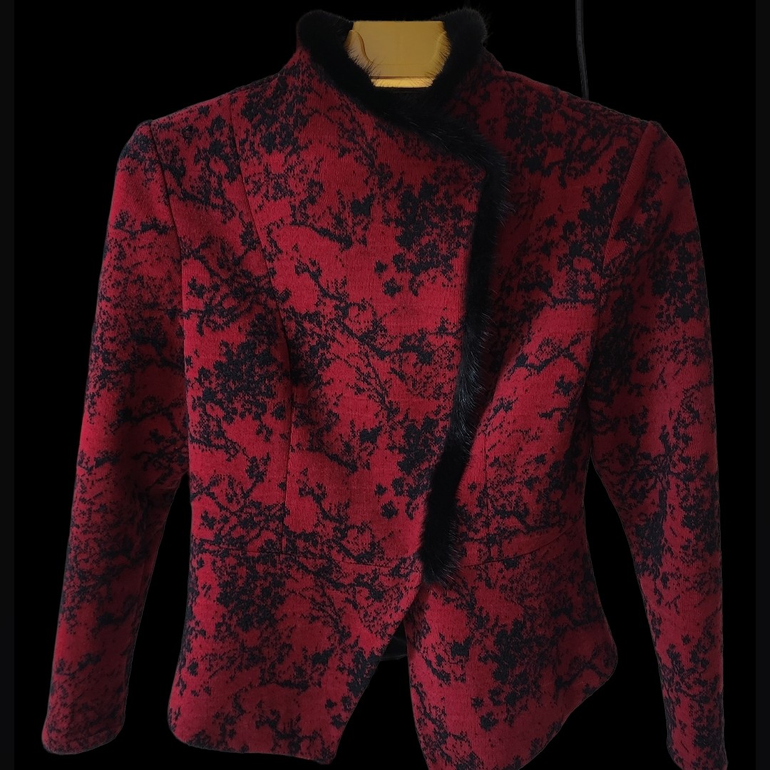 秋冬加厚提花貂毛梭织收腰显瘦修身上衣