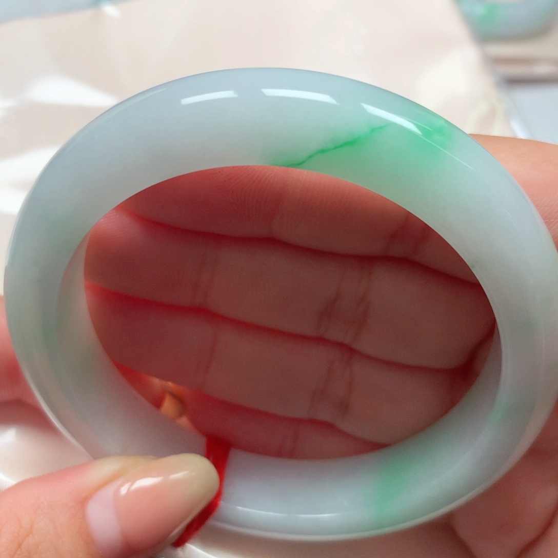 翡翠未镶嵌手镯27白底青阳春白雪