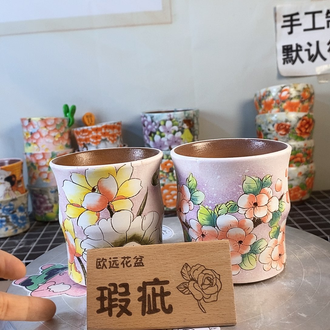 紫砂花盆红陶手绘花盆