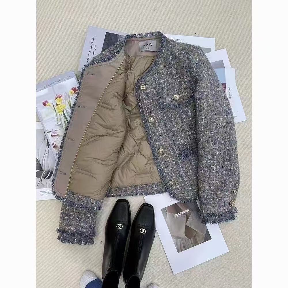 【当天发+运费险】充绒时尚洋气小香风外套潮粗花呢气质上衣Q241