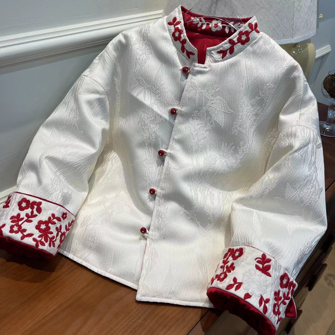 【喜儿定制】冬季新款女童中式红色白色双面外套年服汉服国风短款