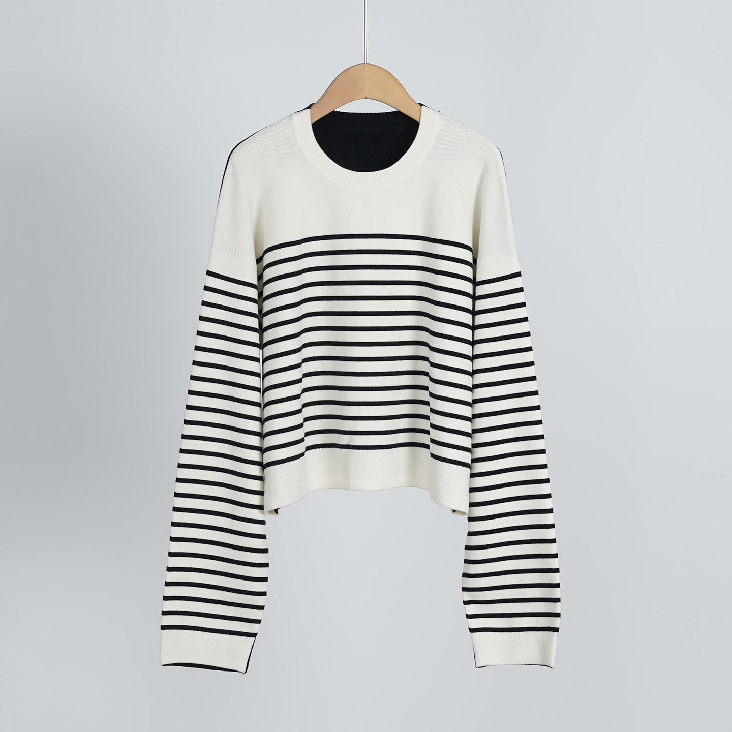 无补外贸单经典圆领撞色100%羊毛条纹针织衫女士上衣（251780）2811