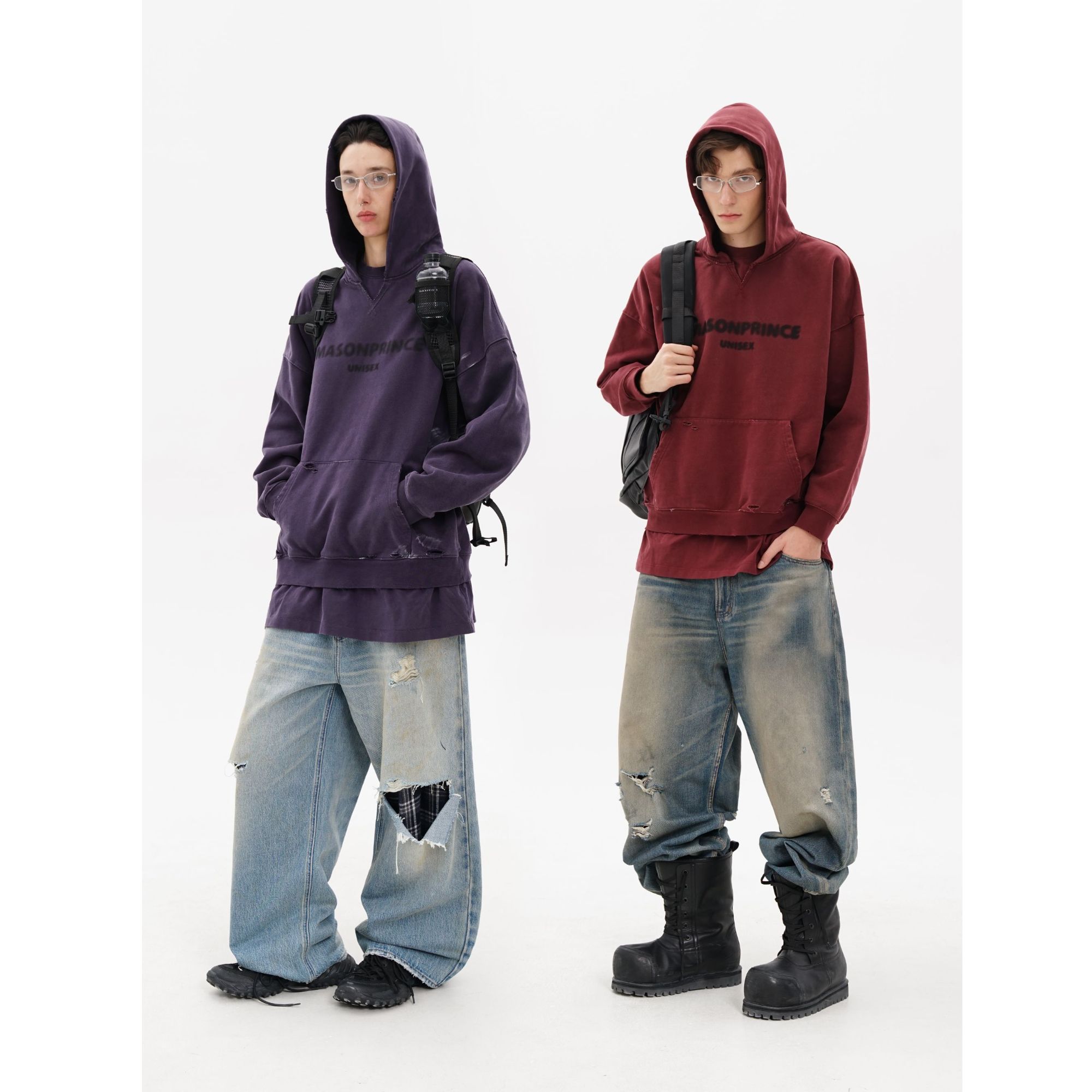 MASONPRINCE*Unisex4.0懒人叠穿 镇店系列假两件连帽卫衣