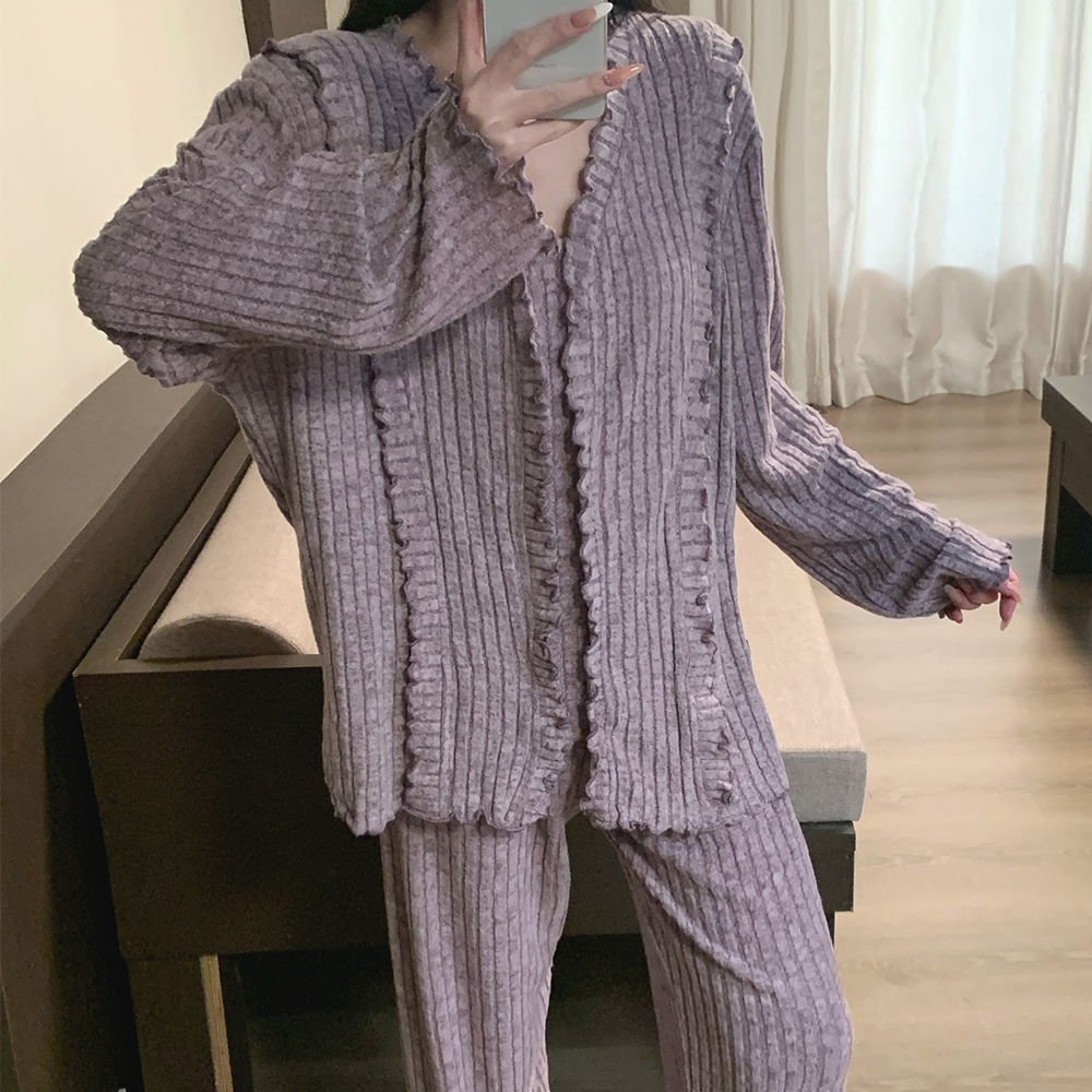 羊绒睡衣女士秋冬季长袖加厚高级感甜美休闲舒适家居服套装可外穿