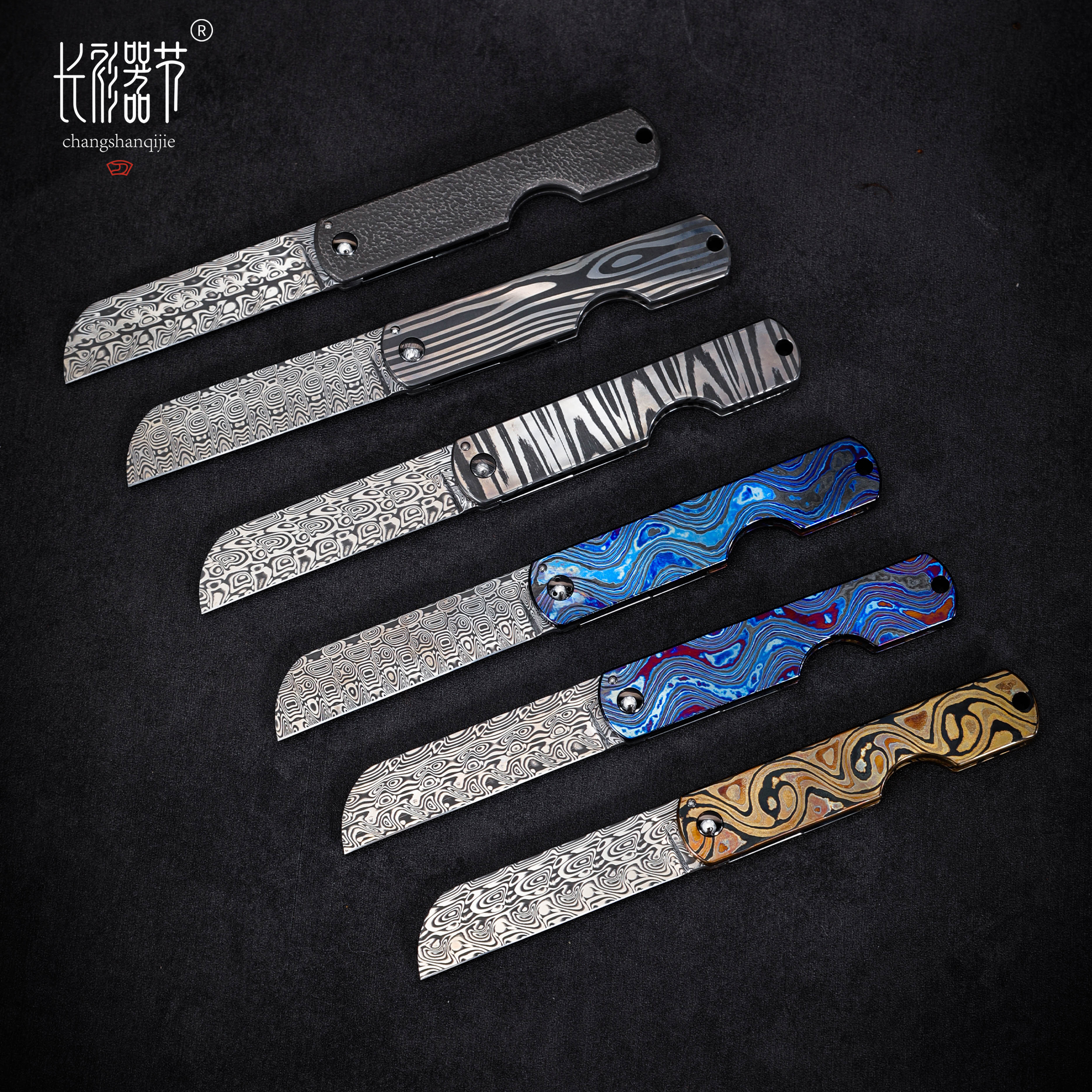 长衫器节柳浪全手工瑞粉铅笔刀瑞粉刃钛锆铜大马士革一体柄刀艺术