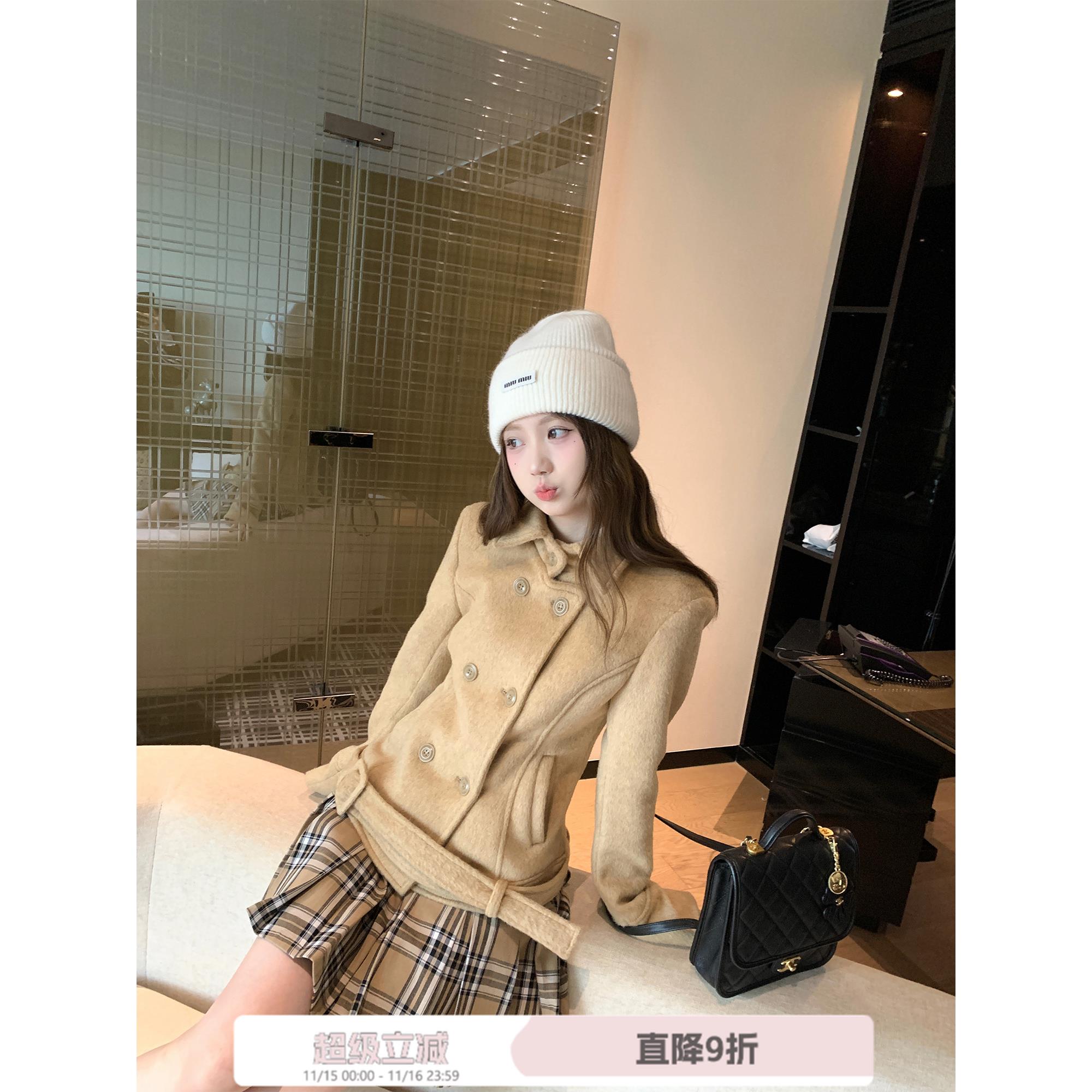 孔真烦呐「英式千金」双排扣毛呢外套女小个子新款高级感上衣