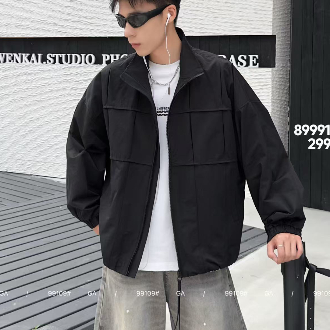 男装拼接百搭情侣夹克橡筋下摆2025散口袖纯色二棉外套棉服899912