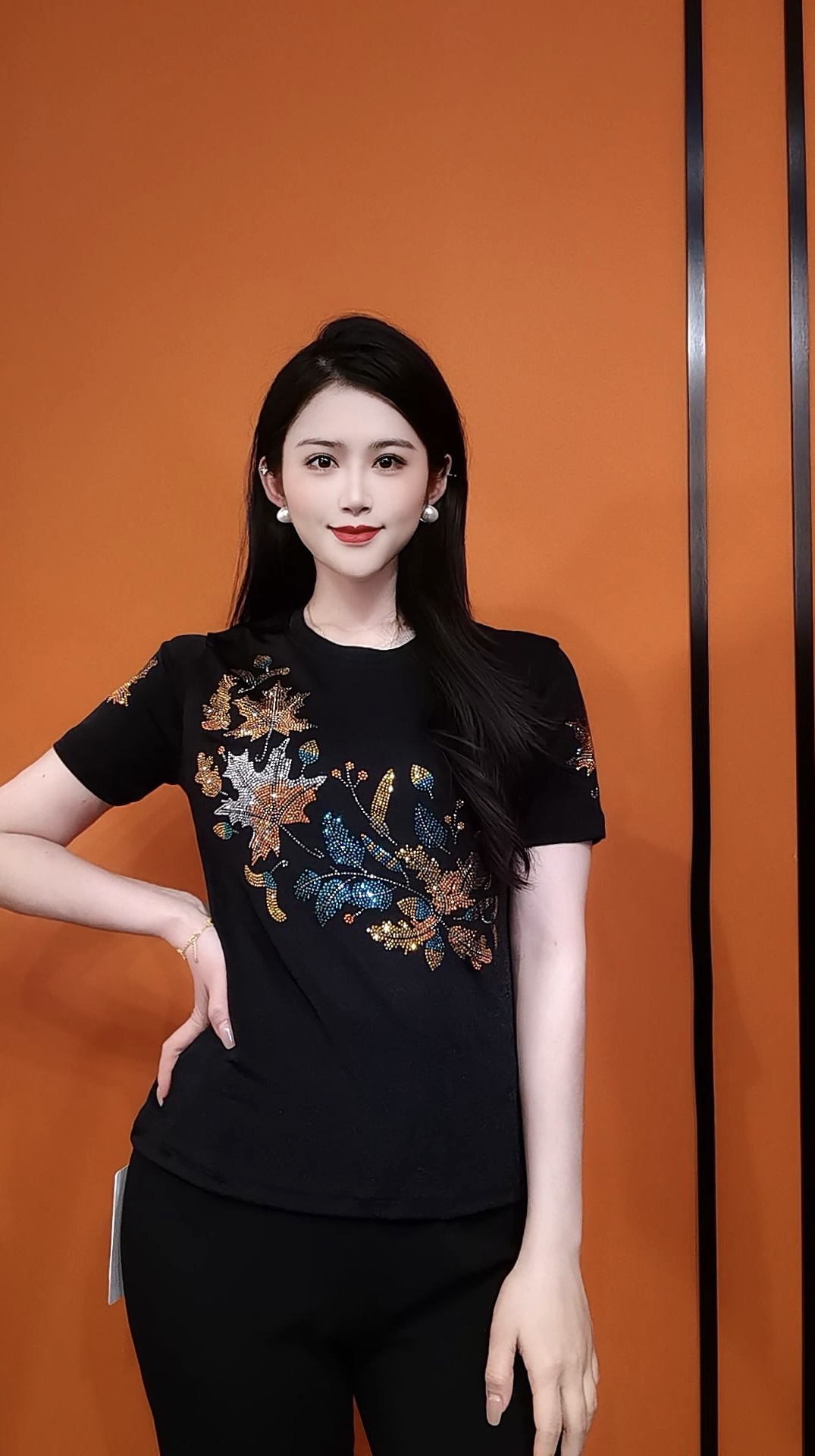 【金枝玉叶】常规纯色款短袖耐磨V领T恤百搭女士打底衫气质夏季针织