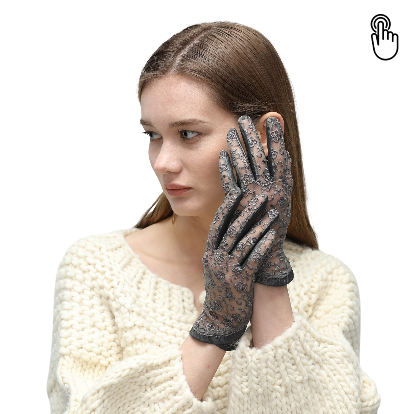 韩版优雅蕾丝花边真皮手套秋季女士春秋薄款防晒保暖羊皮开车礼物