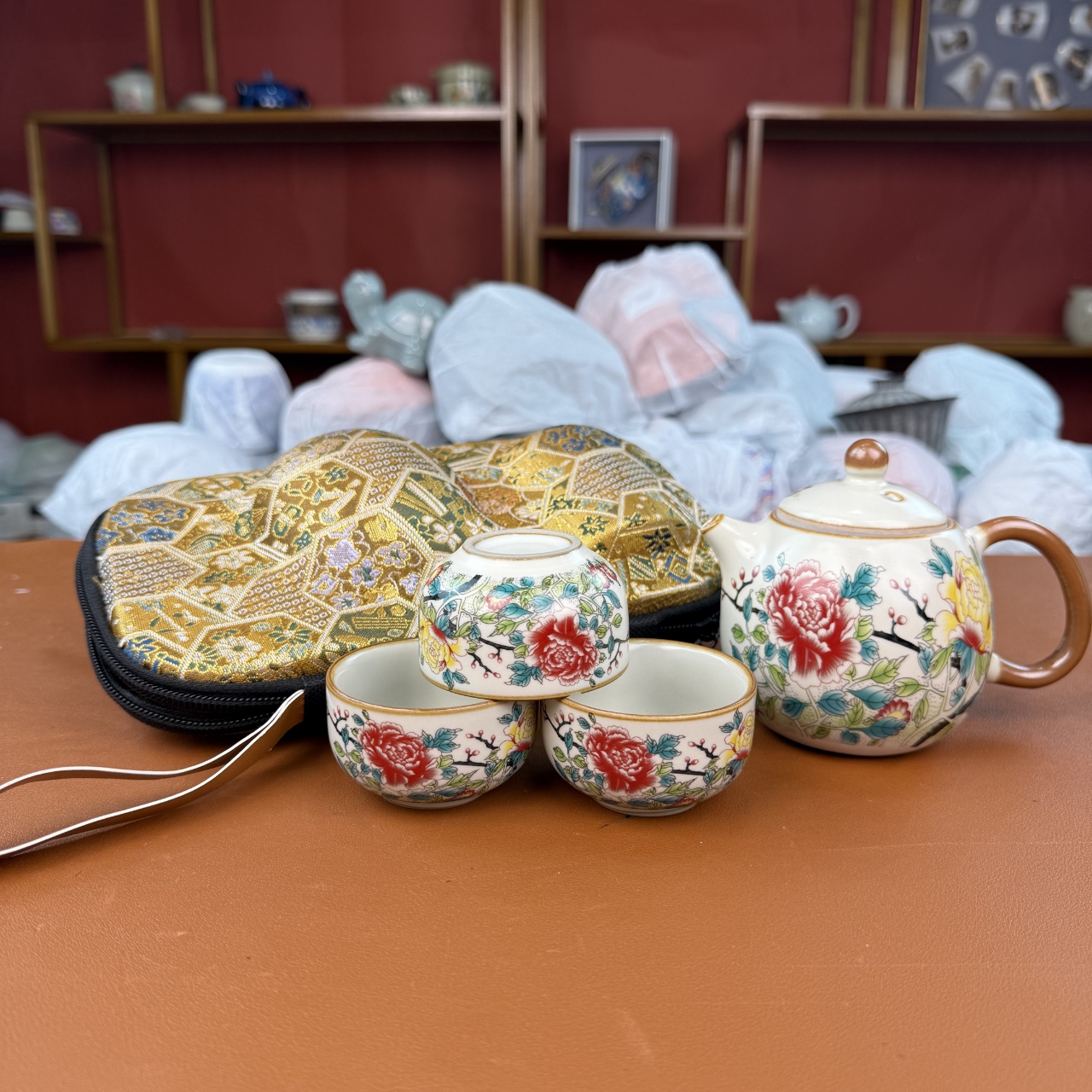 -黄金刺绣包+百花客杯*3+百花龙蛋壶@@ZH2892