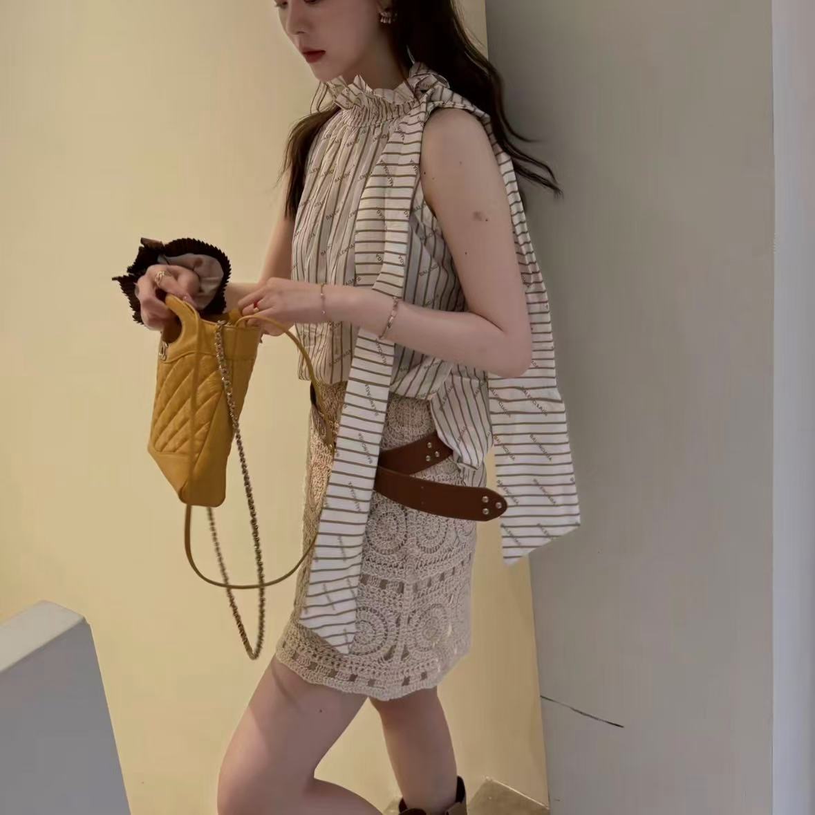 IU INC 波西米亚风镂空高腰A裙半身裙重工显瘦