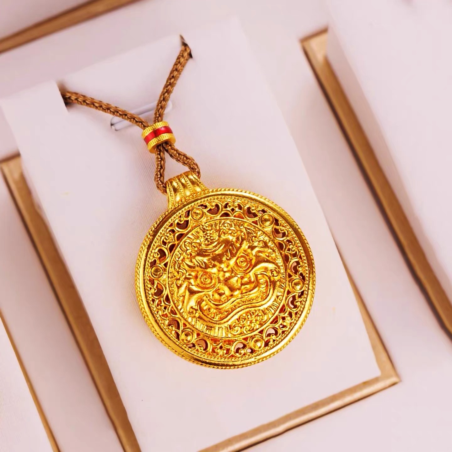 合金吊坠 孟加拉赤金【独角兽黄财神】时尚气质双面百搭编制绳吊坠