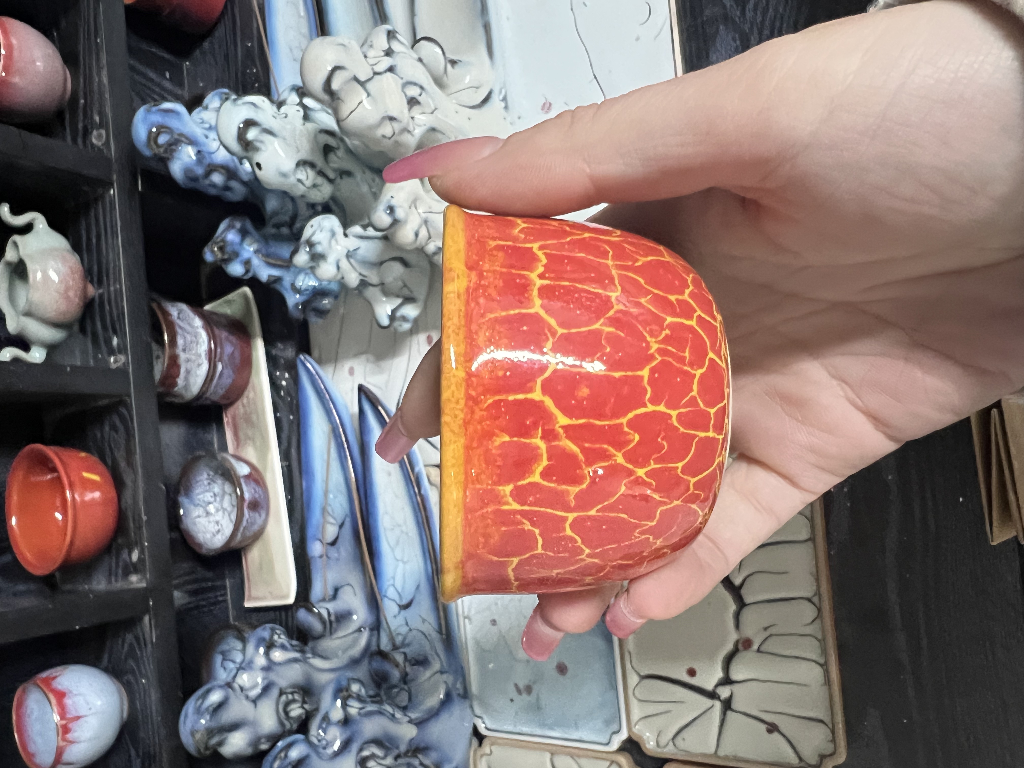 钧瓷窑变杨根成大师橘皮釉主人杯