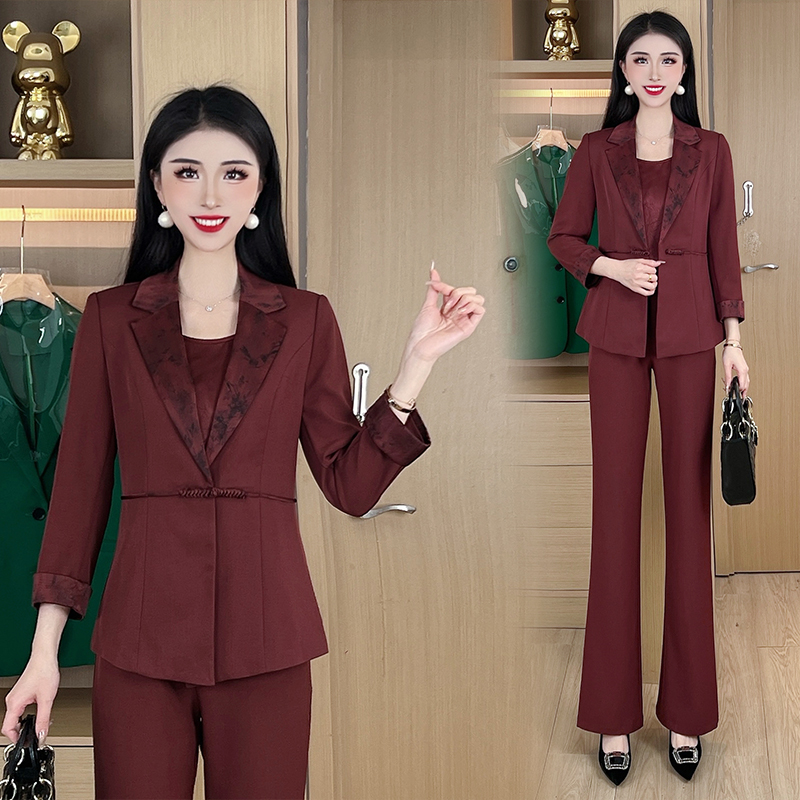 2025春夏新款设计师款国风套装轻奢气质西服外套+裤子套装#YZ121
