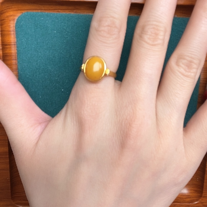 蜜蜡戒指银S925镶嵌戒指